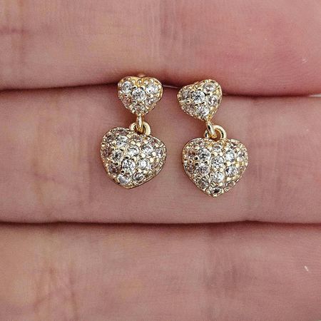 Brinco Com Zircônia Coração Dourado - Chérie Bijoux