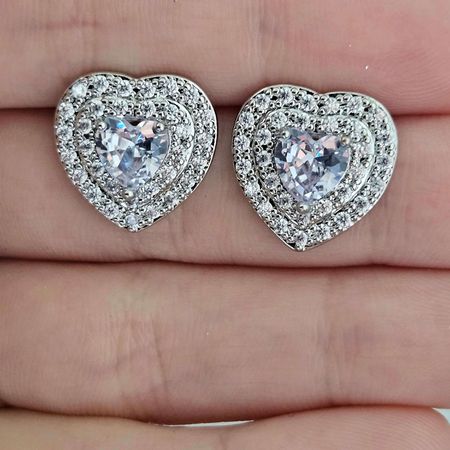 Brinco Com Zircônia Coração Prata - Chérie Bijoux