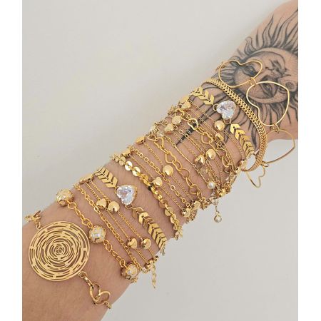 Lote Com 16 Pulseiras Folheadas a Ouro 18K Sortida - Chérie Bijoux