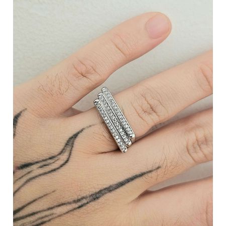 Anel Cravejado Em Zircônia Detalhado Prata - Chérie Bijoux