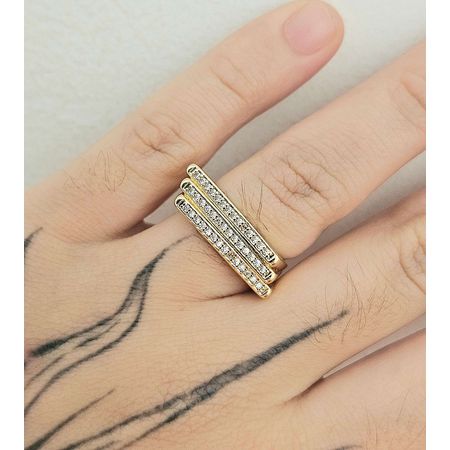 Anel Cravejado Em Zircônia Detalhado Dourado - Chérie Bijoux