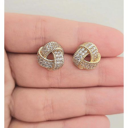 Brinco Com Zircônia Nó Dourado - Chérie Bijoux