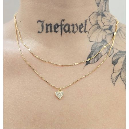 Colar Duplo Folheado a Ouro 18K Coração - Chérie Bijoux