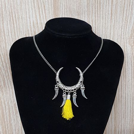 Colar Longo Dente De Tigre Prata Amarelo - Chérie Bijoux