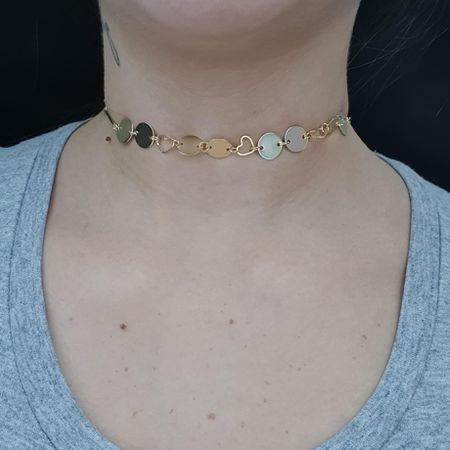 Colar Choker Folheada Dourada Discos - Chérie Bijoux