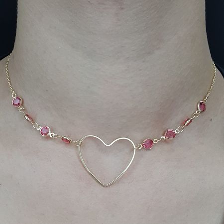 Colar Folheado a Ouro 18K Coração Rosa - Chérie Bijoux