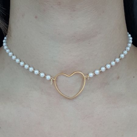 Colar Folheado a Ouro 18K Pérolas e Coração - Chérie Bijoux