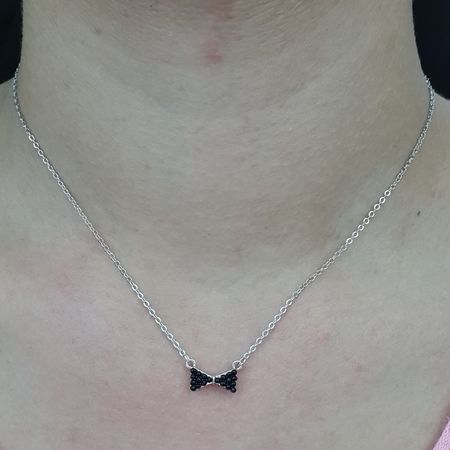 Colar Folheado Laço Prata Preto - Chérie Bijoux