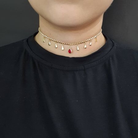 Colar Choker Folheado Dourado Gotas - Chérie Bijoux