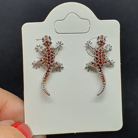 Brinco Folheado Zircônia Lagartixa Prata Laranja - Chérie Bijoux