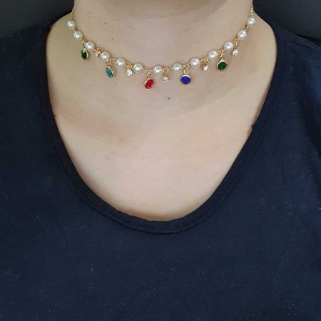 Colar Choker Folheado a Ouro 18K Pérolas Colorido - Chérie Bijoux