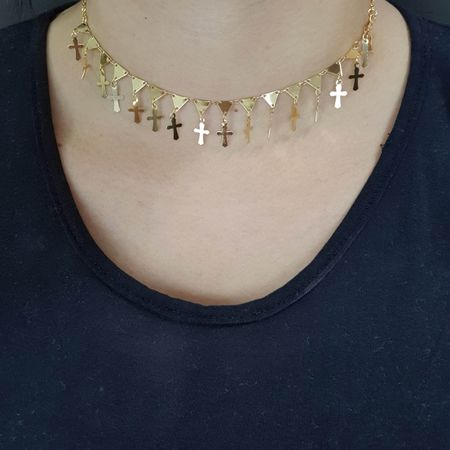 Colar Folheado Dourado Cruz - Chérie Bijoux