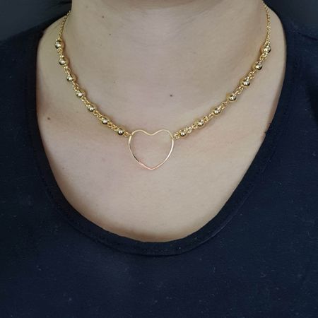 Colar Folheado a Ouro 18K Esferas e Coração - Chérie Bijoux