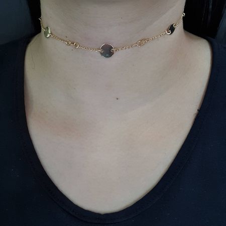 Colar Choker Folheado Dourado Discos - Chérie Bijoux