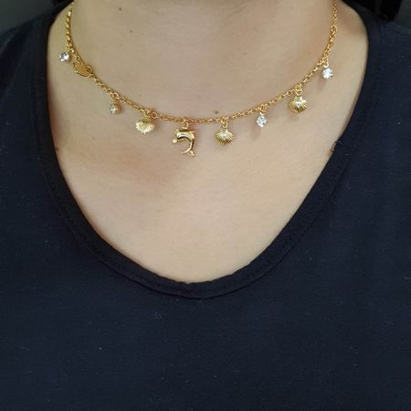 Colar Folheado Dourado Golfinho e Conchas - Chérie Bijoux