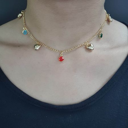 Colar Folheado a Ouro 18K Coração Colorido - Chérie Bijoux