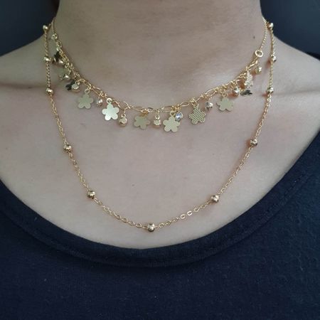 Colar Duplo Folheado Dourado Flores - Chérie Bijoux