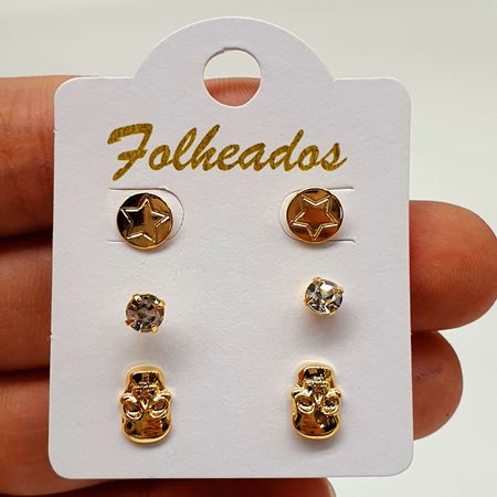 Kit De Brincos Folheados a Ouro 18K Caveira - Chérie Bijoux