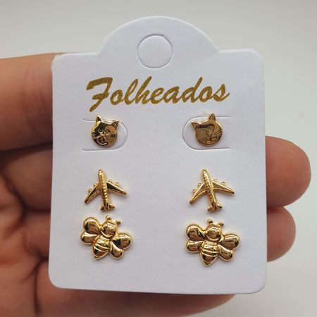 Kit De Brincos Folheados Dourado Abelhinha - Chérie Bijoux