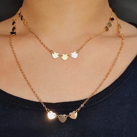 Colar Duplo Folheado a Ouro Dourado Coração - Chérie Bijoux