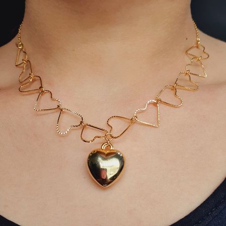 Colar Folheado a Ouro Dourado Coração - Chérie Bijoux