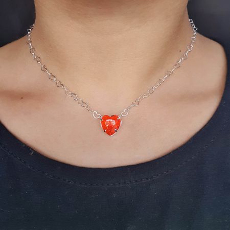 Colar Folheado a Prata 925 Coração Vermelho - Chérie Bijoux