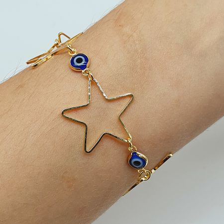 Pulseira Folheada a Ouro 18K Estrela e Olho Grego - Chérie Bijoux