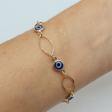 Pulseira Folheada a Ouro 18K Navete e Olho Grego - Chérie Bijoux