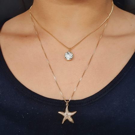 Colar Duplo Folheado a Ouro 18K Estrela Do Mar - Chérie Bijoux