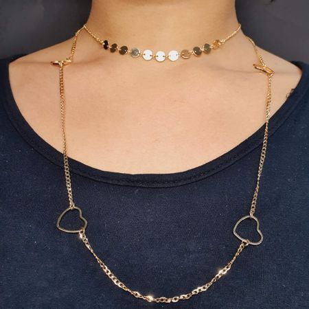 Colar Duplo Folheado a Ouro 18K Coração e Disco - Chérie Bijoux