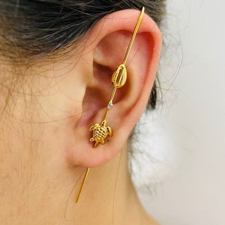 Piercing Fake Transversal Folheado A Ouro 18K Búzi... - Chérie Bijoux