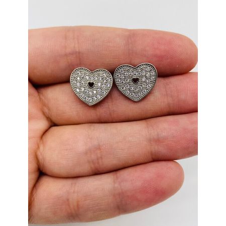 Brinco Com Zircônia Coração Prata - Chérie Bijoux