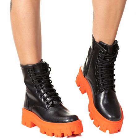Coturno Tratorado Inglês Estilo Veggie Preto Laran... - ESTILO VEGGIE SHOES