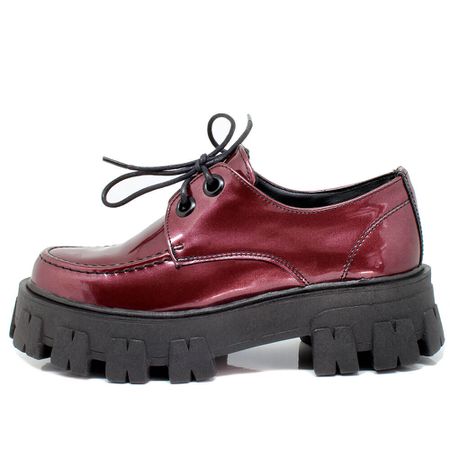 Sapato Oxford Tratorado Estilo Veggie Brenna Vinho... - ESTILO VEGGIE SHOES