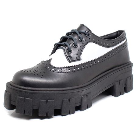 Sapato Oxford Tratorado Estilo Veggie Rolly Preto/... - ESTILO VEGGIE SHOES