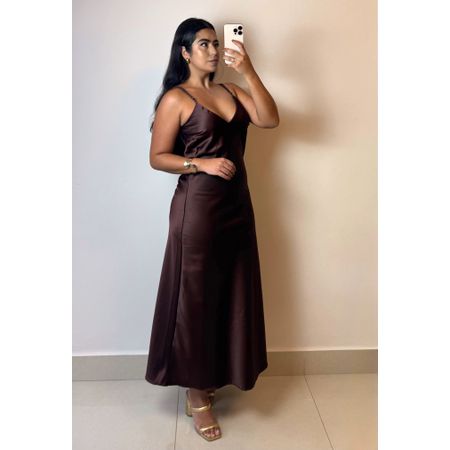 VESTIDO DE CETIM MARROM