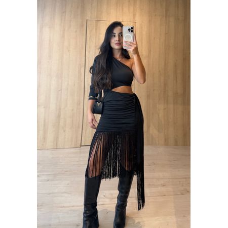VESTIDO FRANJA PRETO