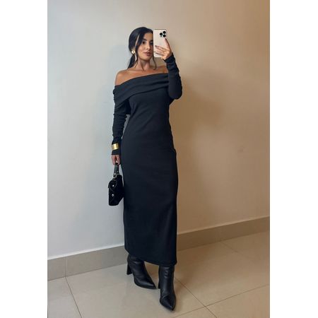 VESTIDO CANELADO HELENA PRETO