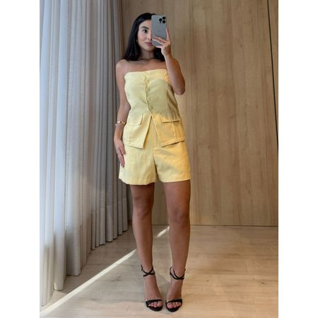 CONJUNTO TOMARA QUE CAIA E SHORT AMARELO