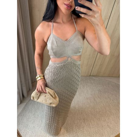 VESTIDO EM TRICOT RENDADO NUDE