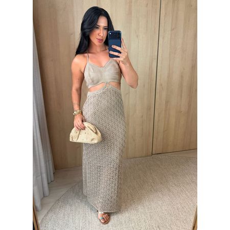 VESTIDO EM TRICOT RENDADO NUDE