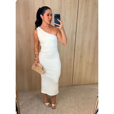 VESTIDO MIDI CANELADO ROMANA OFF WHITE