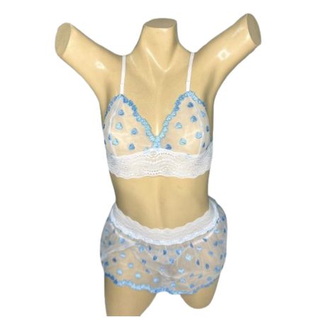 Conjunto Coração Com Sainha (ID1118) - Branco c/ Azul