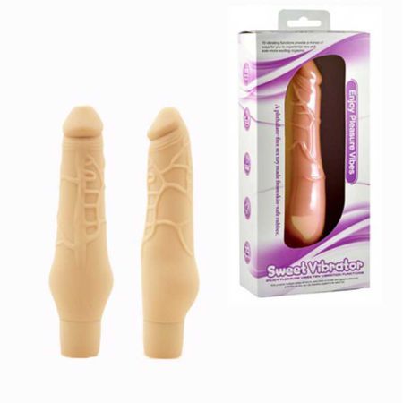 *Prótese 12X13cm Sweet Vibrator Em Silicone 10 Vibrações VP (PE020-16727) - Bege