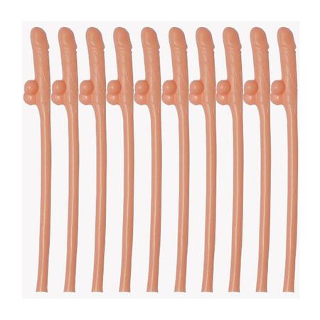 *Canudo Formato De Pênis Dicky Com 10un SI (FR8668) - Bege