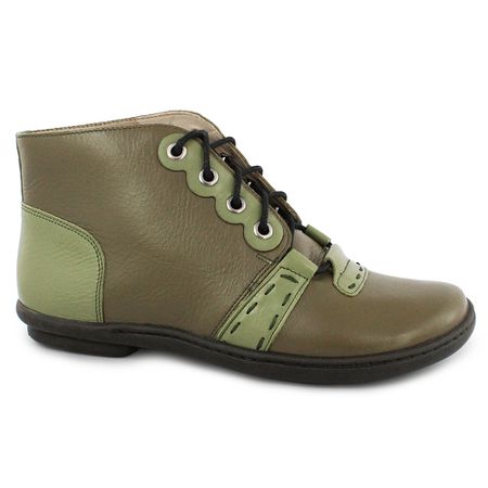 Bota Feminina Rasteira Em Couro Confort Cor Olive ... - J.Gean