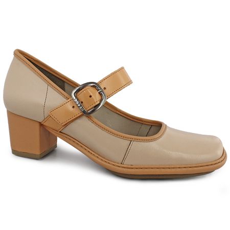 Sapato Retrô Feminino Salto Médio Em Couro Vanilla... - J.Gean