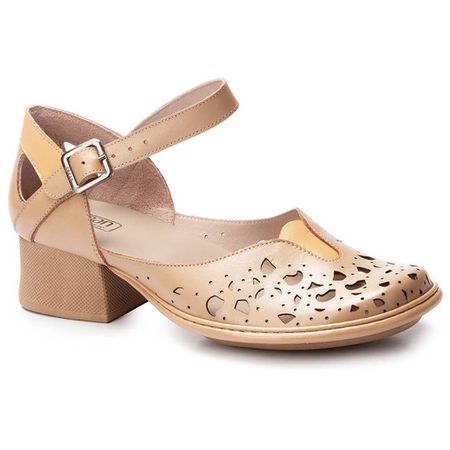 Sapato Boneca J.gean Salto Grosso Em Couro Cor Beg... - J.Gean