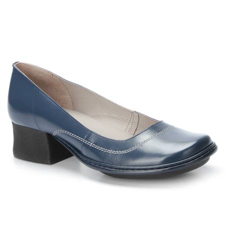 Sapato Boneca Salto Grosso Em Couro Cobalto Dual C... - J.Gean