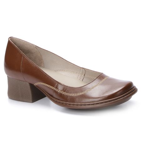 Sapato Boneca Salto Grosso Em Couro Marrom Dual Co... - J.Gean